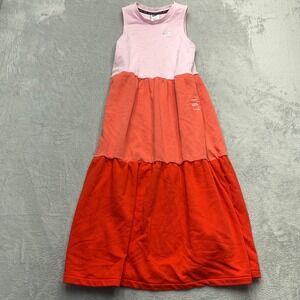 Nike Maxi Dress Girls Large Pink Orange Color Block Sleeveless Tiered Pockets